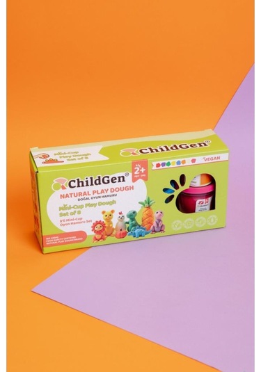 Childgen Doğal Oyun Hamuru - Mini-cup- 8'li Set 8x65gr Mor