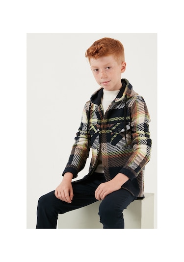 Lela Kapüşonlu Çift Cepli Ekoseli Kışlık Oduncu Erkek Çocuk Gömlek Cf24W81781 Lacivert-Yeşil