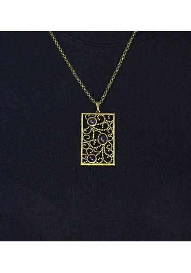 Doğal Taş Ametist 3'lü Doğal Taşlı Antik Kadın Kolye Euk45amt Mor