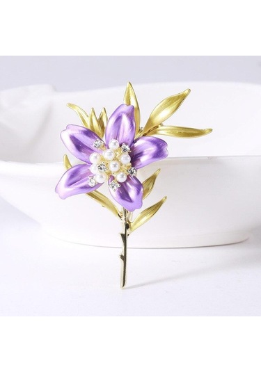 Mor Blucome Yeni Sanatsal Şeftali Çiçeği Broş Nazik Taze Çiçek Bitki Pin Kadın Parti Ofis Broş Pin Hediyeler Mor