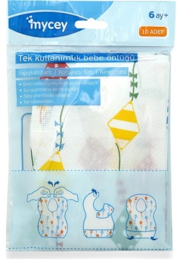 Mycey Tek Kullanımlık Bebek Önlüğü - 10'Lu Çok Renkli