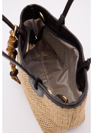 Roen Hasır Omuz Çantası Kahverengi Kahverengi - Siyah - Bej