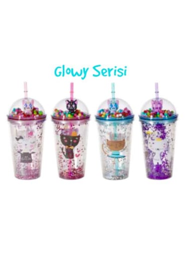 Putı Pıpetlı Bardak 450ml Glowy Serısı 4 Renk