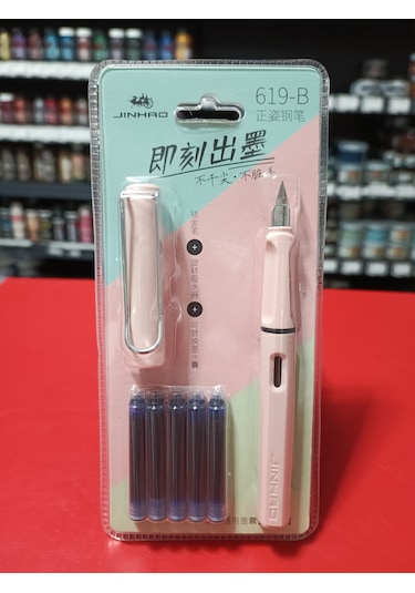 Jinhao Dolma Kalem Seti Pastel Toz Pembe Ef 0,38mm Kalem+5kartuş