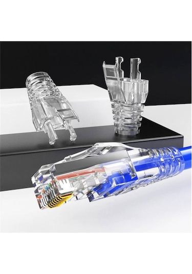 100 Adet - Rj45 Cat5e Cat6 Cat6a Boots Konnektör Şeffaf Jack Koruma Kılıfı