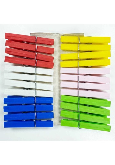 Çamaşır Mandalı Çelik Yaylı 24 Adet Çok Renkli