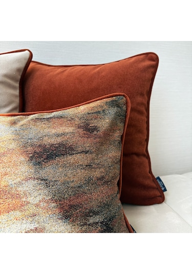 "glow" Dokulu Desenli Kırlent Kılıfı - 30x50 Kiremit - Krem