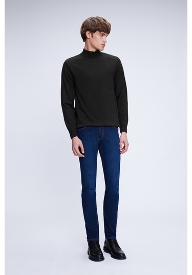 Haki Regular Fit Düz Yarım Balıkçı Yaka Yünlü Triko Kazak Haki