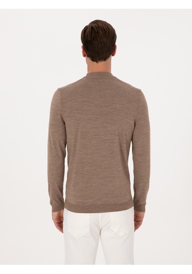 Cacharel Vizon Slim Fit Yün Karışımlı Çeyrek Balıkçı Basic Triko Kazak Kahverengi