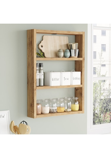 Robinhome Robin Home Marla 3'Lü Duvar Rafı Mutfak Banyo Rafı Atlantik Çam M