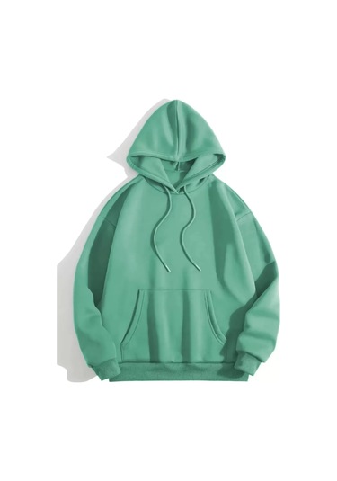 Erkek Düz Kapüşonlu Sweat - Mint Yeşili renkli Çok Renkli