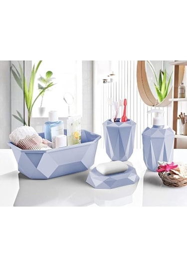 Prizma 4'lü Banyo Seti - Banyo Organizer - Banyo Dekorasyon Seti Lila