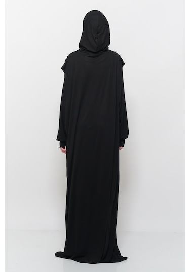 Pratik Tek Parça Pamuklu Yarasa Kollu Tak Çıkar Başörtülü Tesettür Namaz Elbisesi Siyah Çok Renkli