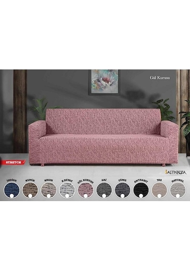 Strech Stil Jakarlı Koltuk Örtüsü - Naturel İndigo