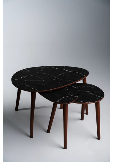 Paris 3'lü Zigon Sehpa &100 Mdf Siyah Mermer Desen