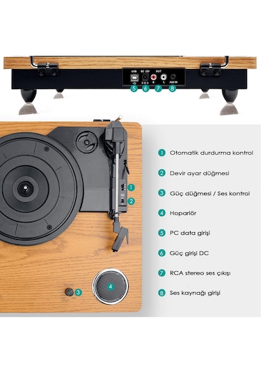Record Master Tt249 Retro Pikap - Bluetooth + Mp3 Kayıt Özelliği