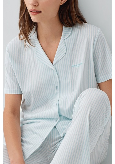 Pierre Cardin Kadın Mavi Gömlek Pijama Takım Pc9204-s-v2 Mavi