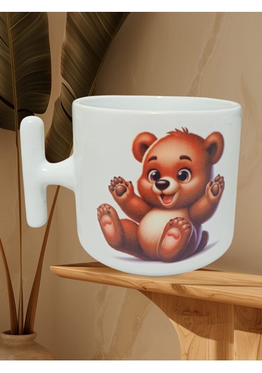 Sevimli Ayıcık Çift Taraf Baskılı T Kupa Bardak Beyaz T