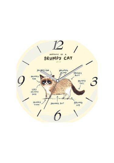 Kedi Anatomisi Çap 30cm Sessiz Akar Bombeli Gerçek Cam Duvar Saati Siyah