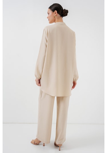 Bigdart 6678 Keten Tunik Pantolon İkili Takım - Krem