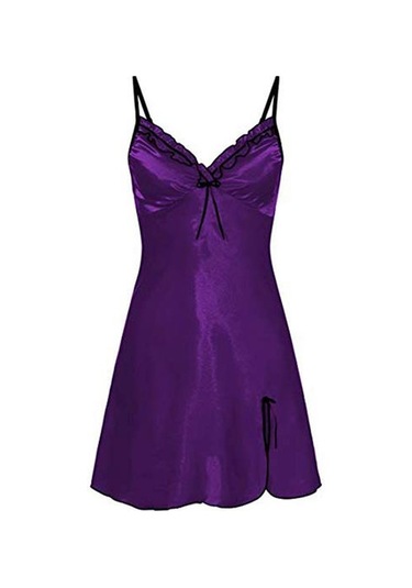 Rahat V Yaka Kadın Giyim Düz Renk Moda Seksi Dantel Pijama Mor