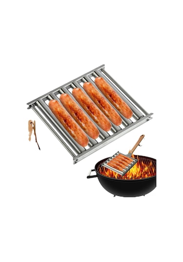 Yuntech01 Taşınabilir Paslanmaz Çelik Izgara - Dışarıda Ve Evde Kullanım, Eşit Isıtma İle Sosis Ve Hot Dog Pişirme Aleti 16.5x14x3.5cm