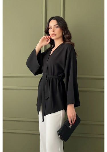 Kadın Kuşaklı Kimono 1177 Siyah