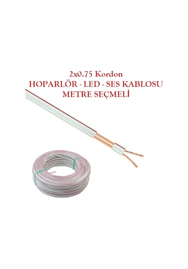 2X0,75 Kordon Şeritli Beyaz Kablo Metre Seçmeli Ücretsiz Kargo