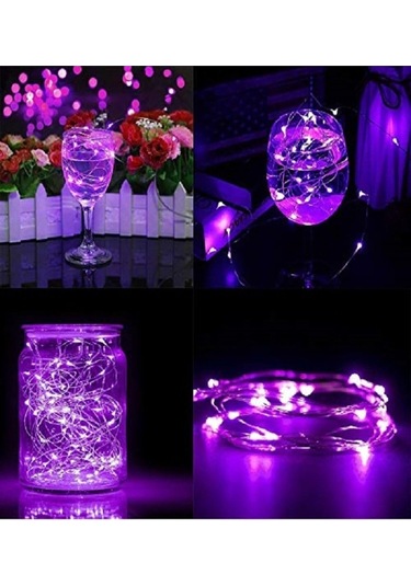 Ev Balkon Ve Parti İçin 10 Metre Pilli Mor Renk Peri Led Yılbaşı Süsü Işık Mor