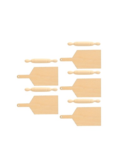 5'li Bebek Evi Oklava Ve Kesme Tahtası Seti Minyatür Ahşap Mobilya 1/12 Bebek Evi Mutfak Aksesuarları Diğer