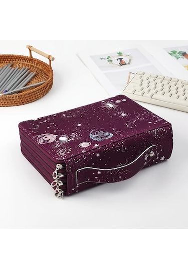 Maxaccess Kraliyet Mavi 203 Gözlü Çantalı Kalem Kutusu Deniz Mavi Gezegen Tasarım Ofis Sanat Depolama Lacivert