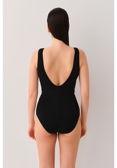 Suwen Lenora Kruvaze Toparlayıcı Mayo Sb25170900900 Siyah Simli Siyah