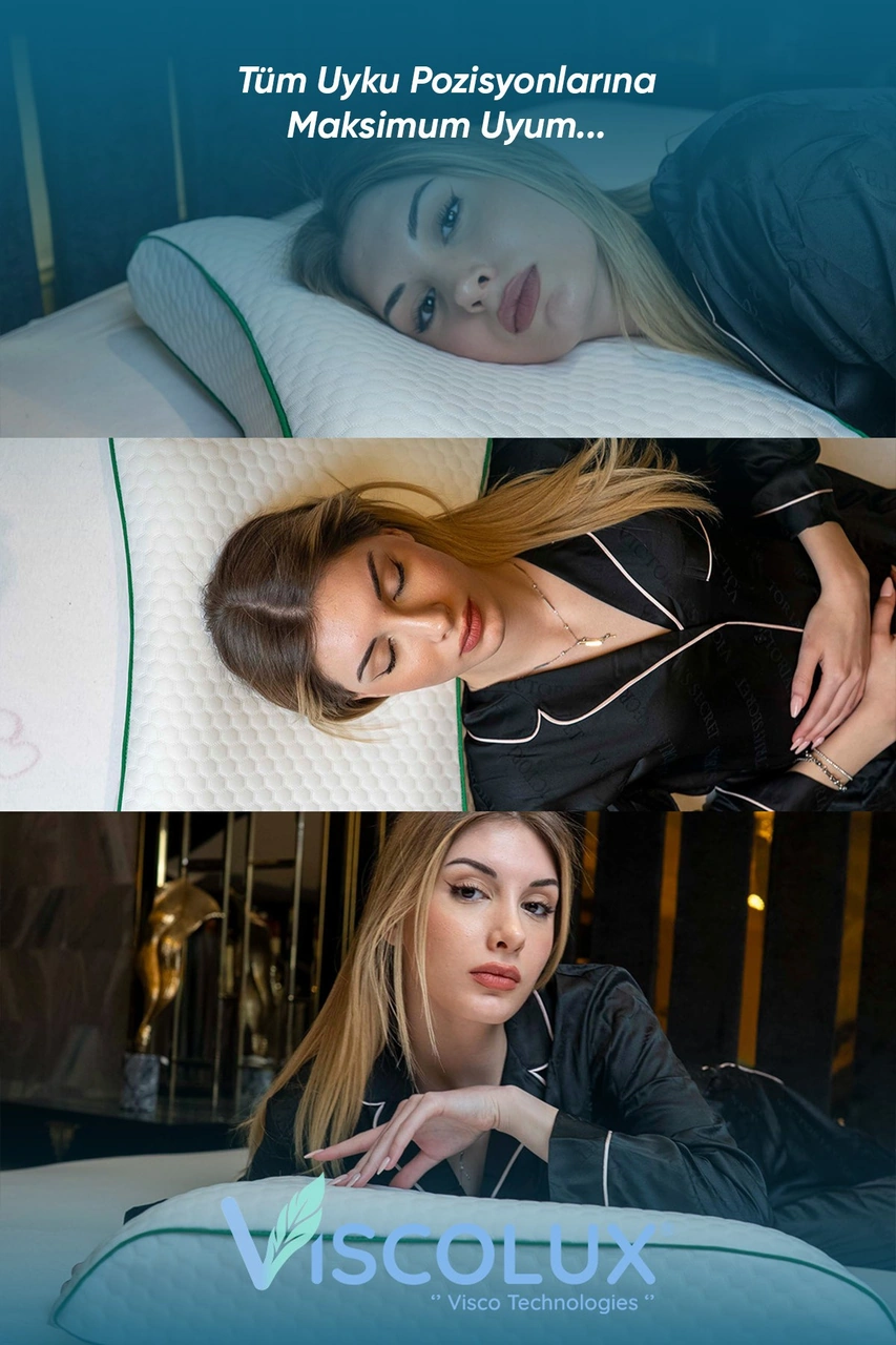 Bombeli Lüx Boyun Destekli Ortopedik Yastık Anti-aging Visco Yastık 57x42x13/11 Yeşil