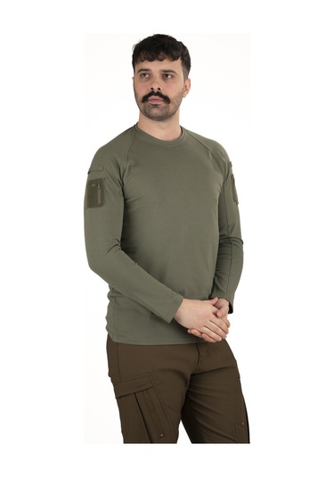 Taktik Uzun Kollu Cepli Tişört - Haki Erkek Outdoor & Güvenlik Giyim Haki