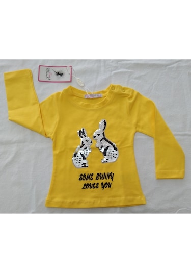 Peri Masalı Kız Bebek Tavşanlı Pullu Tek Body  6-18 Ay Sarı