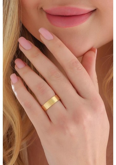 Takı Dükkanı 6 MM Mat Sarı Düz Çelik Alyans Yüzük Cl38