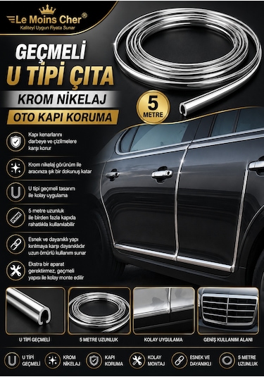 Volkswagen Passat B6 Highline Geçmeli U Tipi Çıta 5 Metre Krom Nikelaj Oto Kapı Koruma