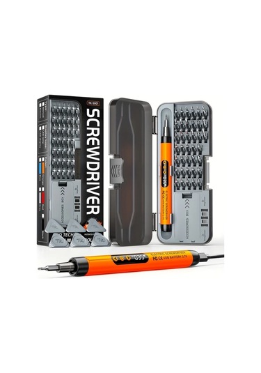 Honeybeeshop 46lı 1 Arada Turuncu Lcd Ekranlı Led Işıklı Mini Kablosuz Sessiz Şarj Edilebilir Elektrikli Vidalama Seti Ev Kullanımı Alet Takımı