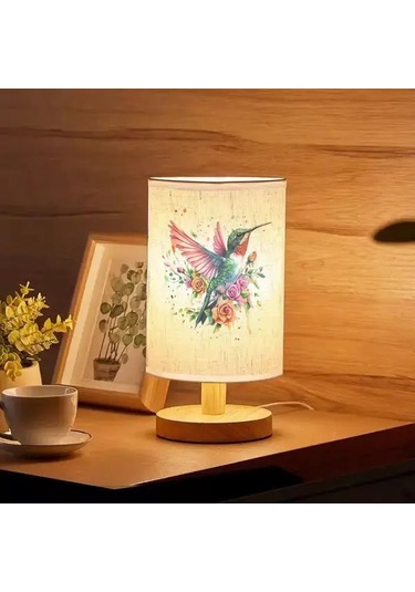 Willowhaven 24x10 Çiçek Dalı Kuş Baskılı Nordic Ahşap Renk Masa Lambası Yatak Odası Ve Ofis İçin Usb Led Işık Ahşap