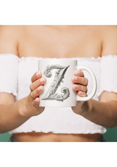 Z Harfi Bardak, Monogram 330 Ml Barok Oymalı Görünüm Beyaz