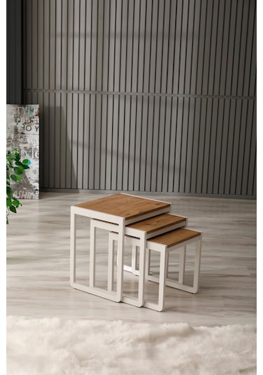 Arpelia Arpelia Üçlü Zigon Sehpa 50 x 40 CM Beyaz - Atlantik Çam