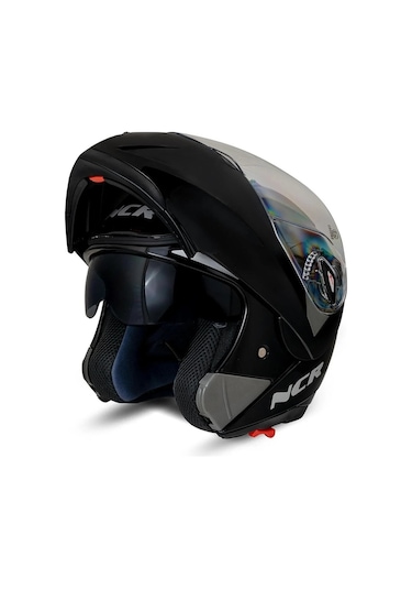 Ncr Çene Açılır Parlak Siyah Motosiklet Kaskı Vizörlü Ece Belgeli Parlak Siyah