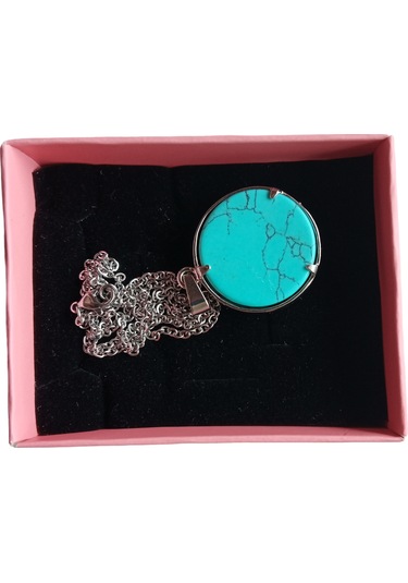 Turkuaz Doğal Taşlı Hayat Ağacı Çelik Kolye - Kadın Mor