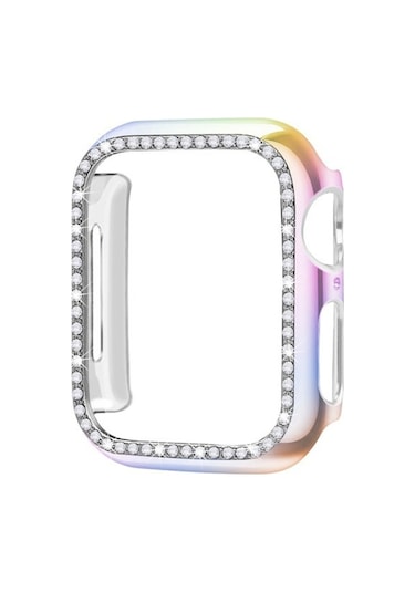 Apple Uyumlu  Watch 7 41 MM Tek Sıra Parlak Taşlı Rubber Kasa Kapak