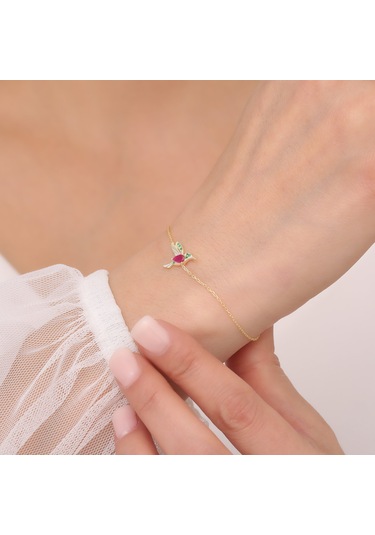 925 Ayar Gümüş Renkli Taşlı Arı Kuşu Bileklik Altın