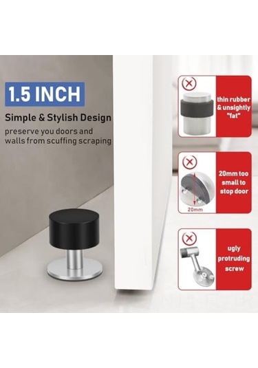 Pazly Kendinden Yapışkanlı Paslanmaz Çelik Kapı Durdurucu, Ses Yalıtımlı 2'li Paket