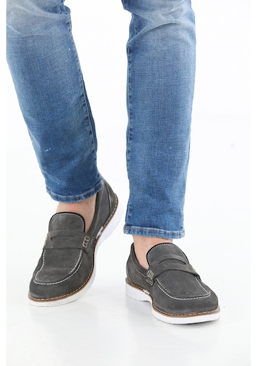 M.Karaca Hakiki Süet Deri Ortopedik Taban Erkek Ayakkabı GRİ