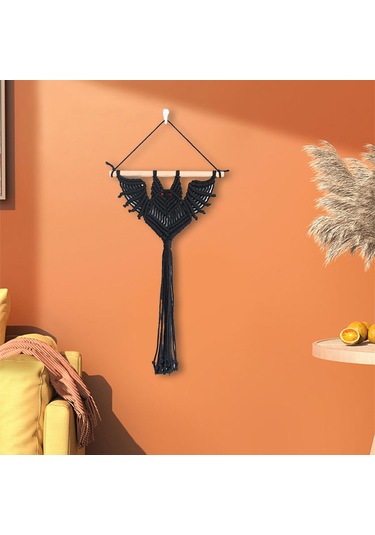 Homyl Makrome Duvar Asılı Goblen Yarasa Desen Uzun Siyah-30x50cm