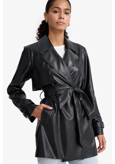 Defacto Siyah Kadın Trençkot E8596ax/bk27 Siyah