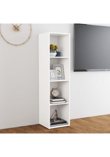 Tdesıgno Ezgi -kitaplık- Televizyon Sehpası -ünitesi Beyaz 4 Raflı 30 Cm Beyaz